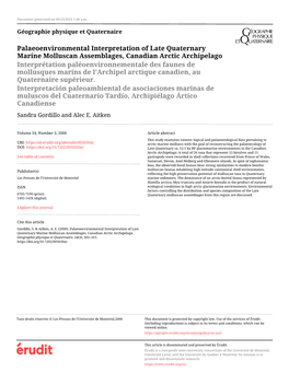 Palaeoenvironmental Interpretation of Late Quaternary Marine Molluscan Assemblages, Canadian Arctic Archipelago