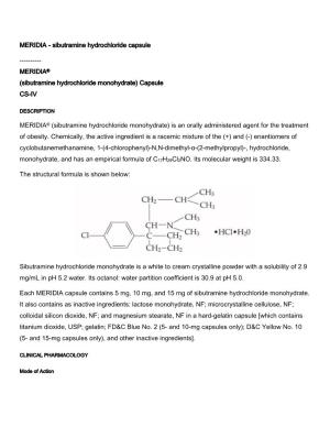 Sibutramine Hydrochloride Monohydrate) Capsule CS-IV