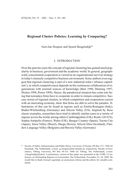 Regional Cluster Policies: Learning by Comparing?