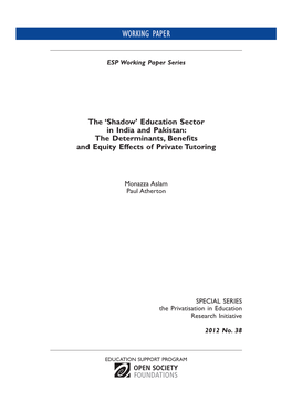 ESP Working Paper Shadow Education Sector in India And