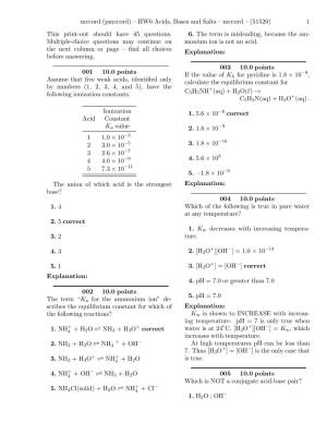 Mccord (Pmccord) – HW6 Acids, Bases and Salts – Mccord – (51520) 1 This Print-Out Should Have 45 Questions