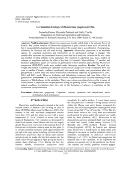 Germination Ecology of Rhanterium Epapposum Oliv