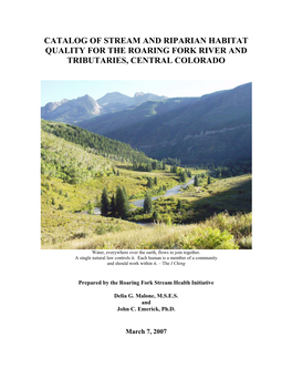 Catalog of Stream and Riparian Habitat Quality for the Roaring Fork River and Tributaries, Central Colorado