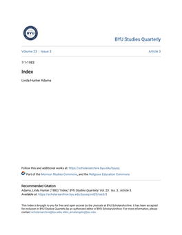 BYU Studies Quarterly Index