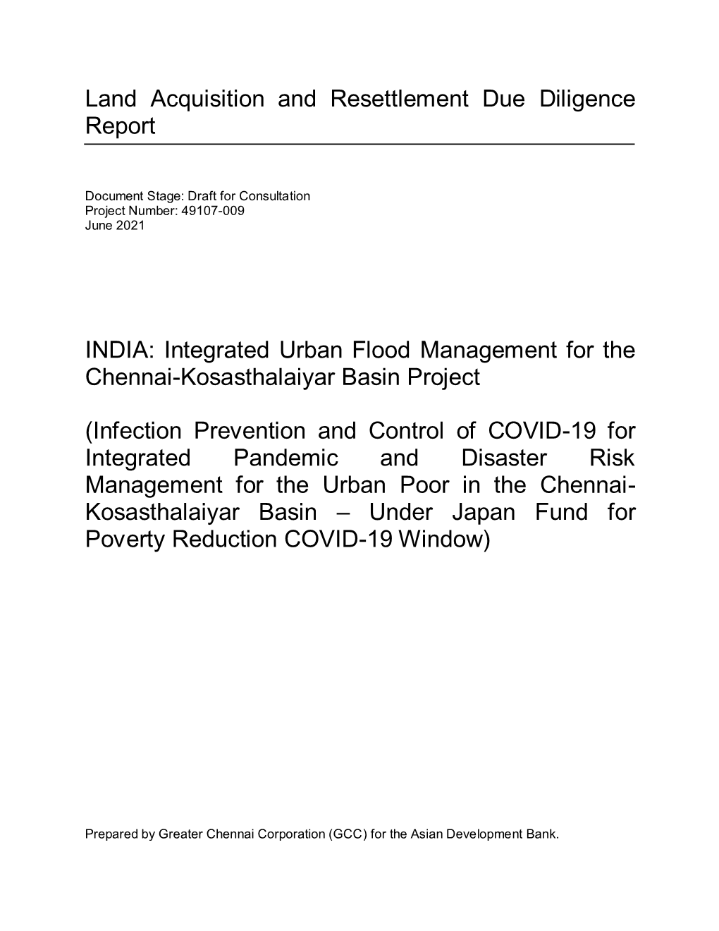 Integrated Urban Flood Management for the Chennai-Kosasthalaiyar Basin Project