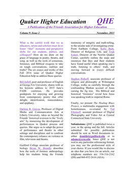 Quaker Higher Education QHE a Publication of the Friends Association for Higher Education