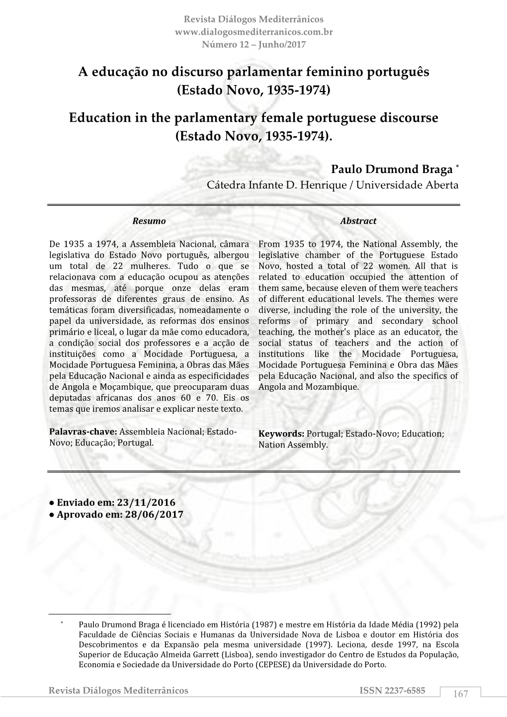A Educação No Discurso Parlamentar Feminino Português (Estado Novo, 1935-1974)