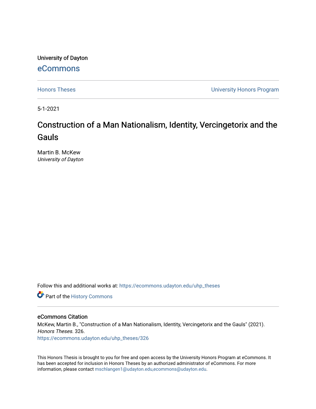 Construction of a Man Nationalism, Identity, Vercingetorix and the Gauls