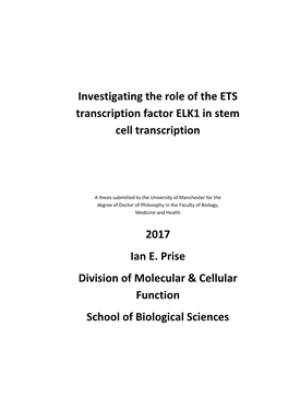 Investigating the Role of the ETS Transcription Factor ELK1 in Stem Cell Transcription