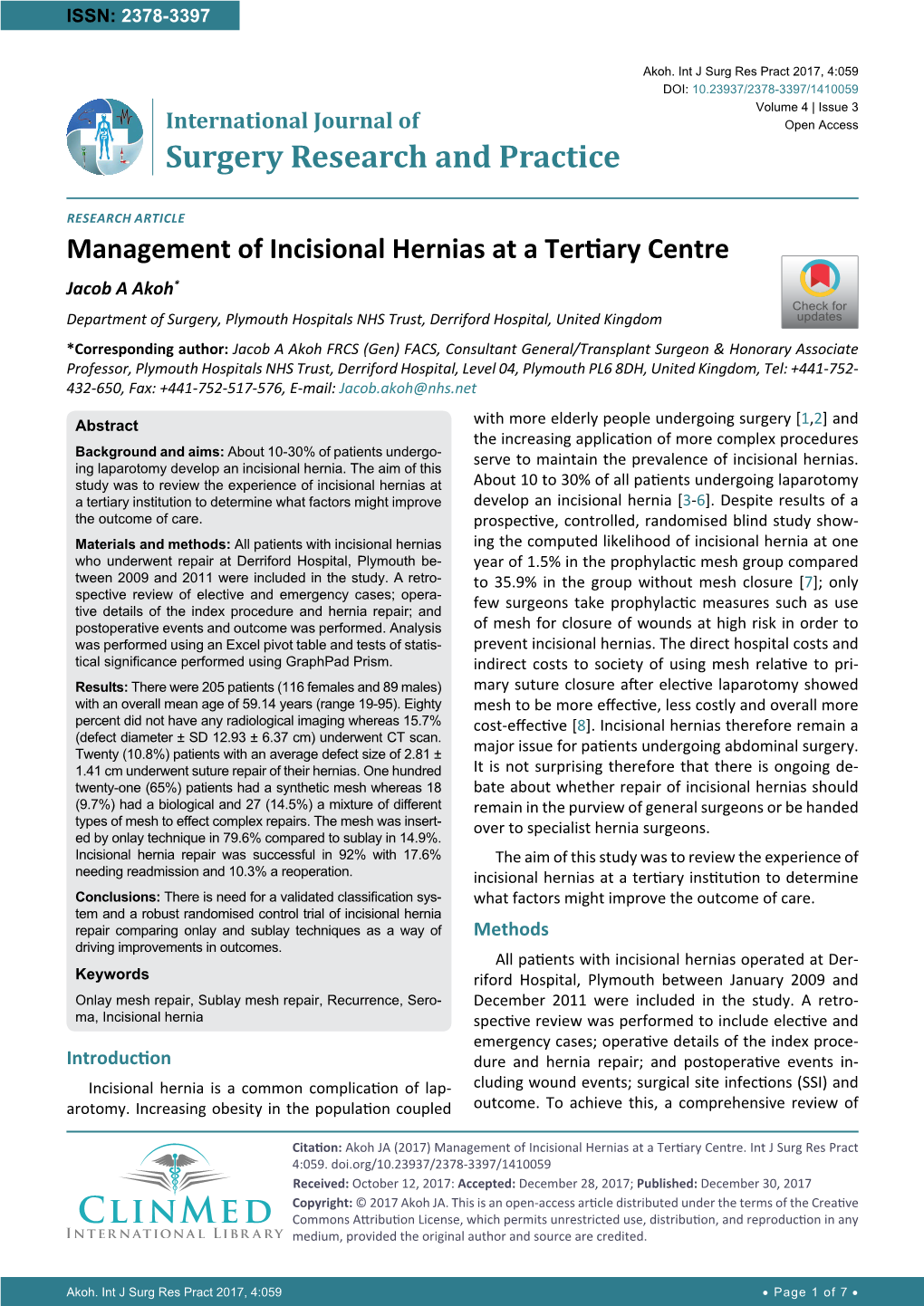 Management of Incisional Hernias at a Tertiary Centre