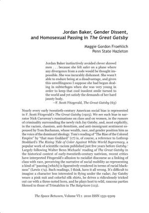 Jordan Baker, Gender Dissent, and Homosexual Passing in the Great Gatsby
