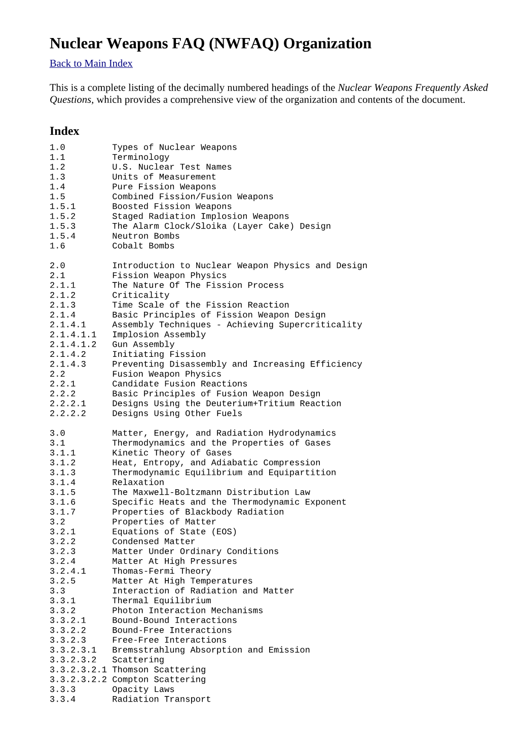 Nuclear Weapons FAQ (NWFAQ) Organization Back to Main Index