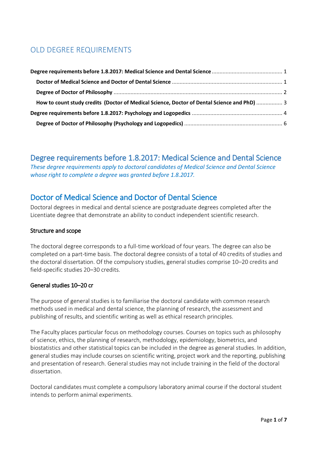 Old Degree Requirements