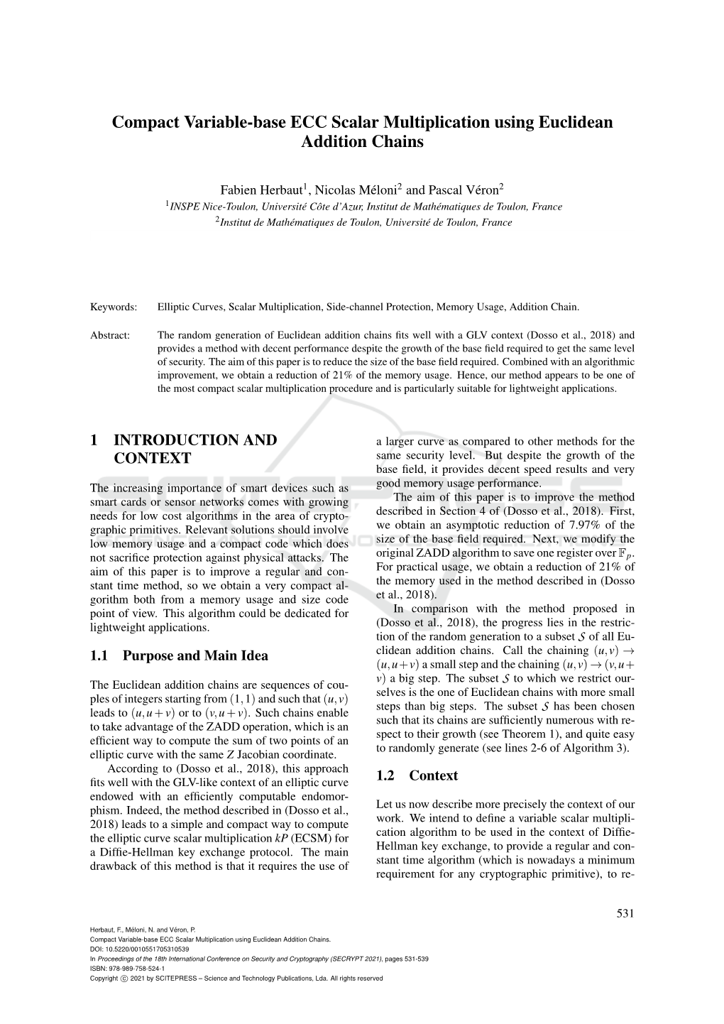 Compact Variable-Base ECC Scalar Multiplication Using Euclidean Addition Chains