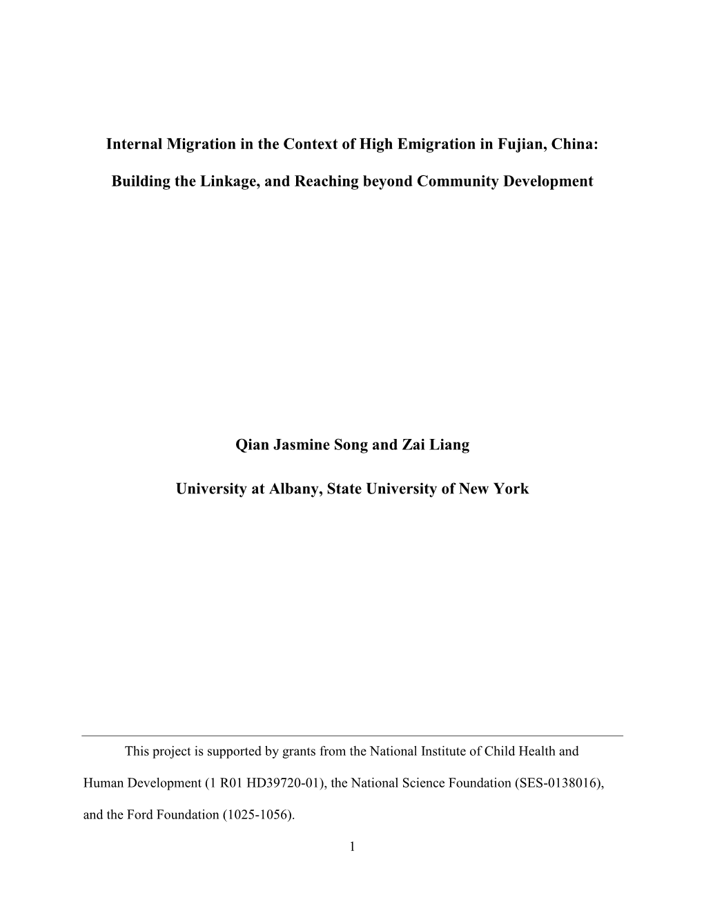 Internal Migration in the Context of High Emigration in Fujian, China