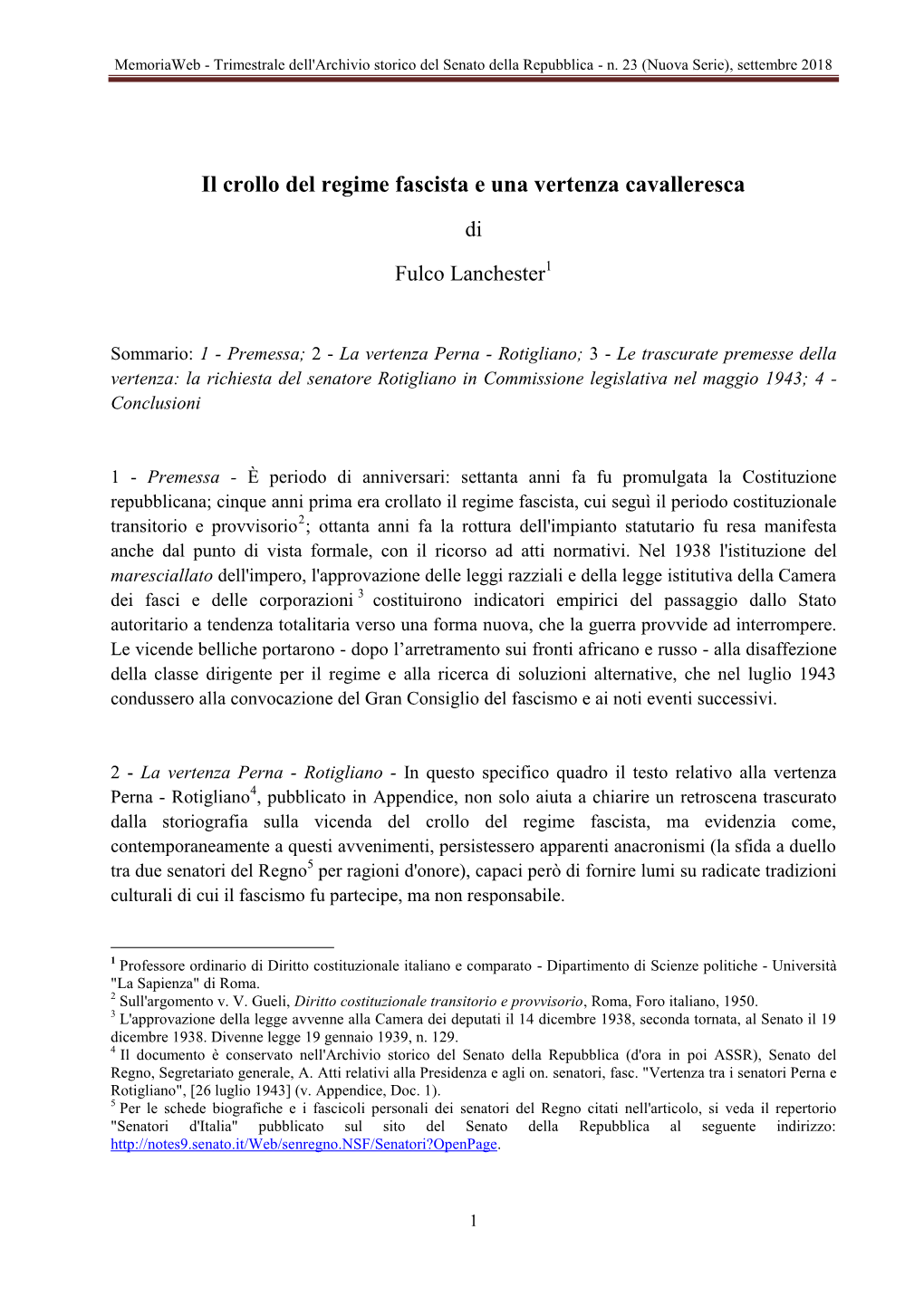 Il Crollo Del Regime Fascista E Una Vertenza Cavalleresca