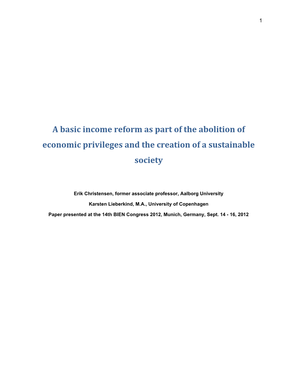 A Basic Income Reform As Part of the Abolition of Economic Privileges