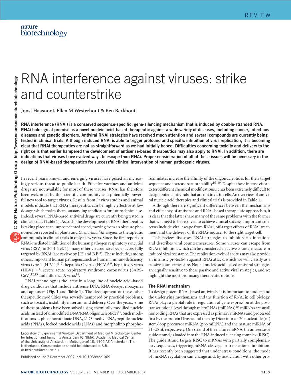 RNA Interference Against Viruses: Strike and Counterstrike