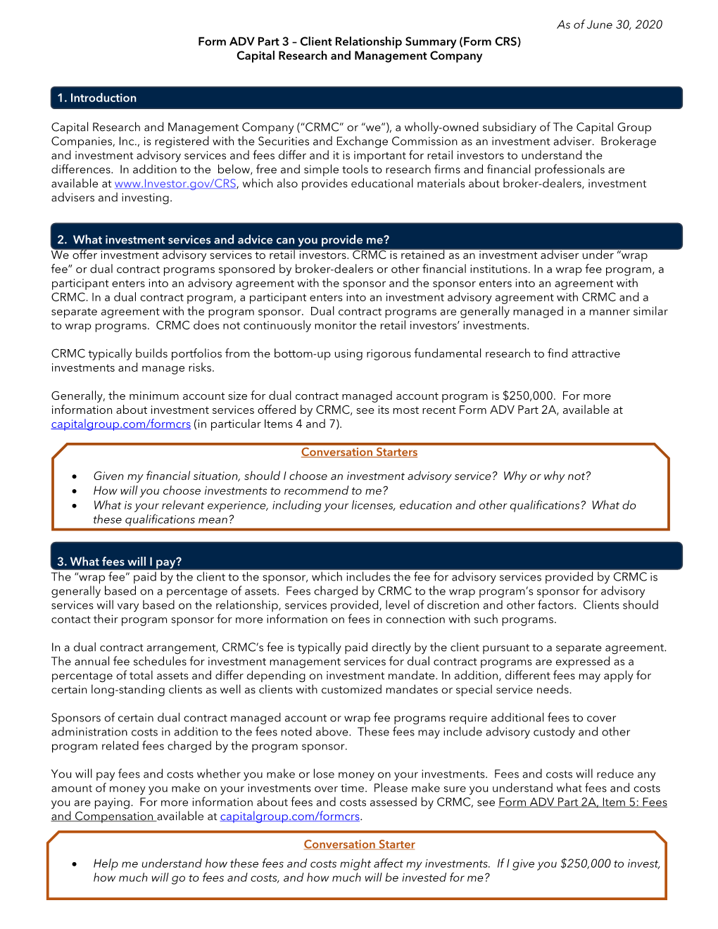 (Form CRS) Capital Research and Management Company 1. Intro