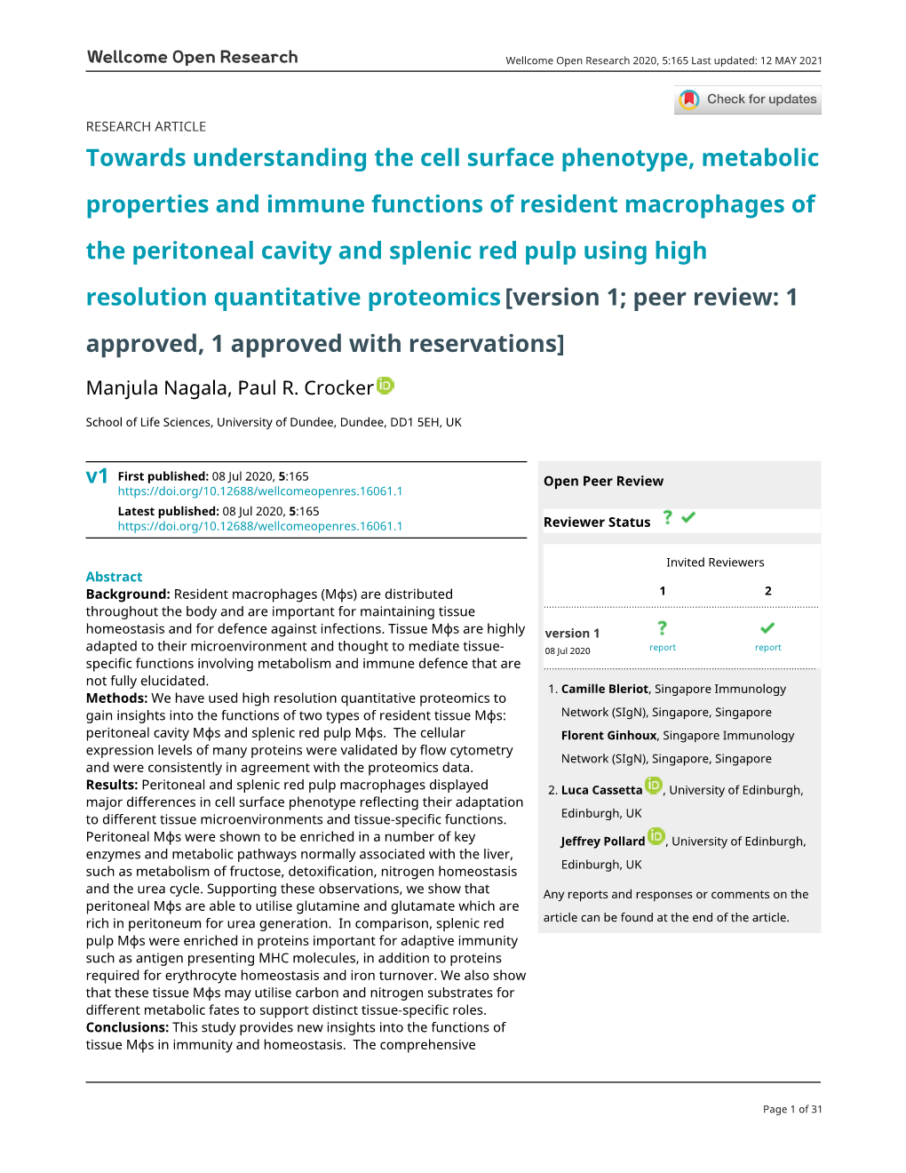 Towards Understanding the Cell Surface Phenotype, Metabolic Properties and Immune Functions of Resident Macrophages of the Perit