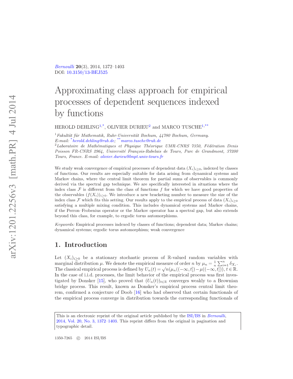 Approximating Class Approach for Empirical Processes of Dependent