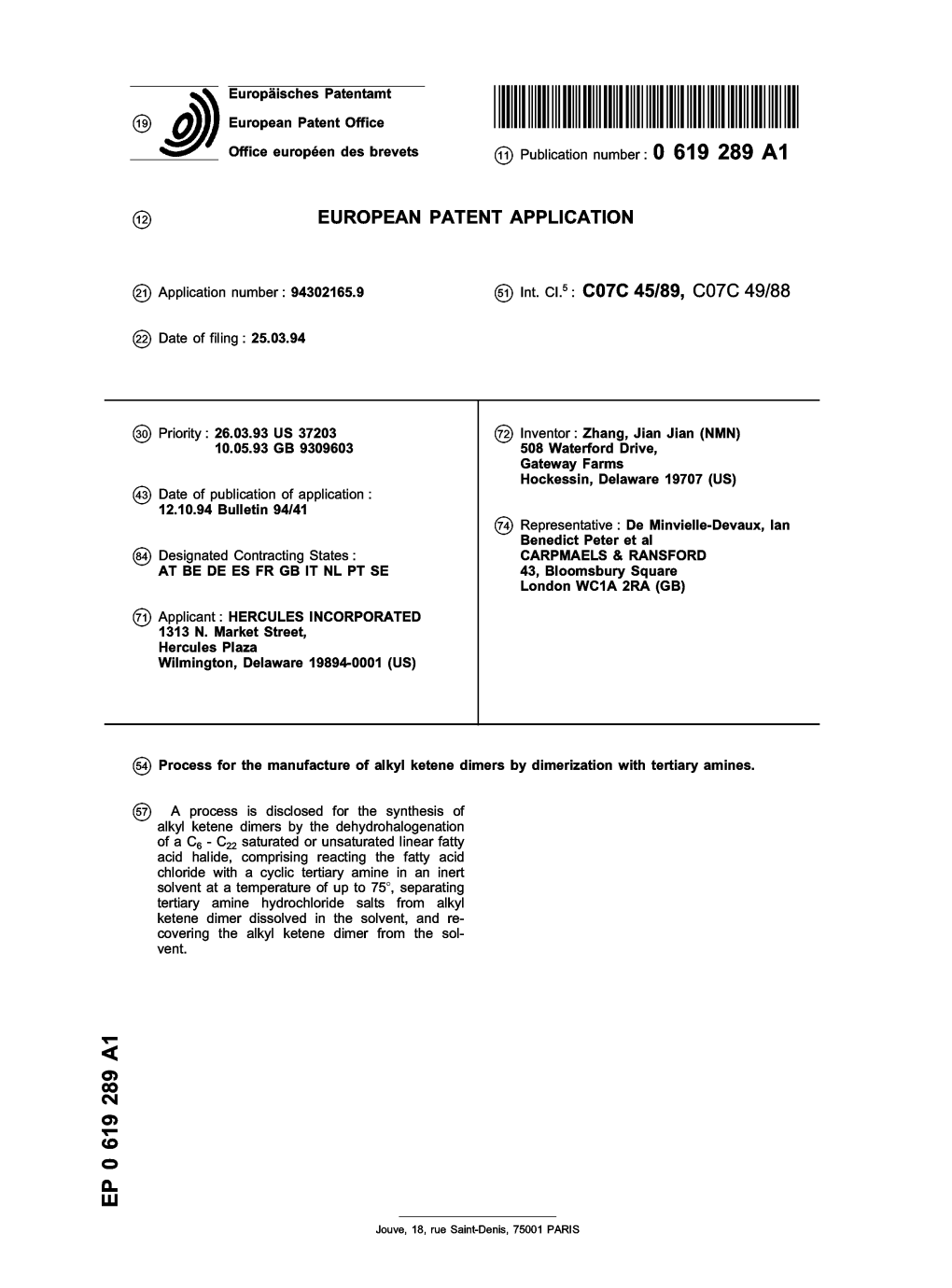 Process for the Manufacture of Alkyl Ketene Dimers by Dimerization With