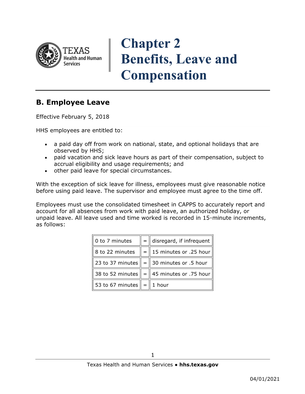 HHS Human Resources Work Leave Policy
