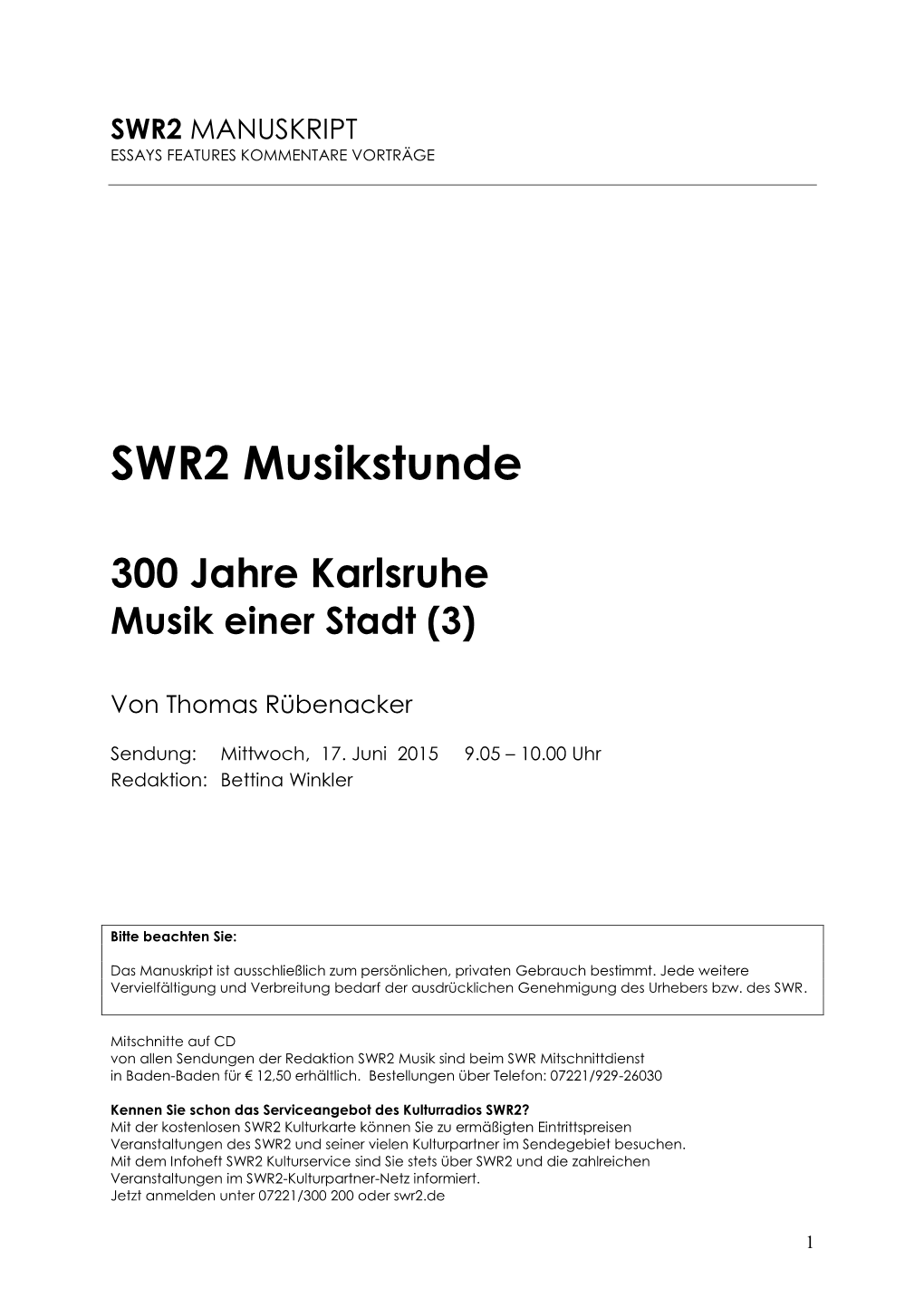 SWR2 Musikstunde