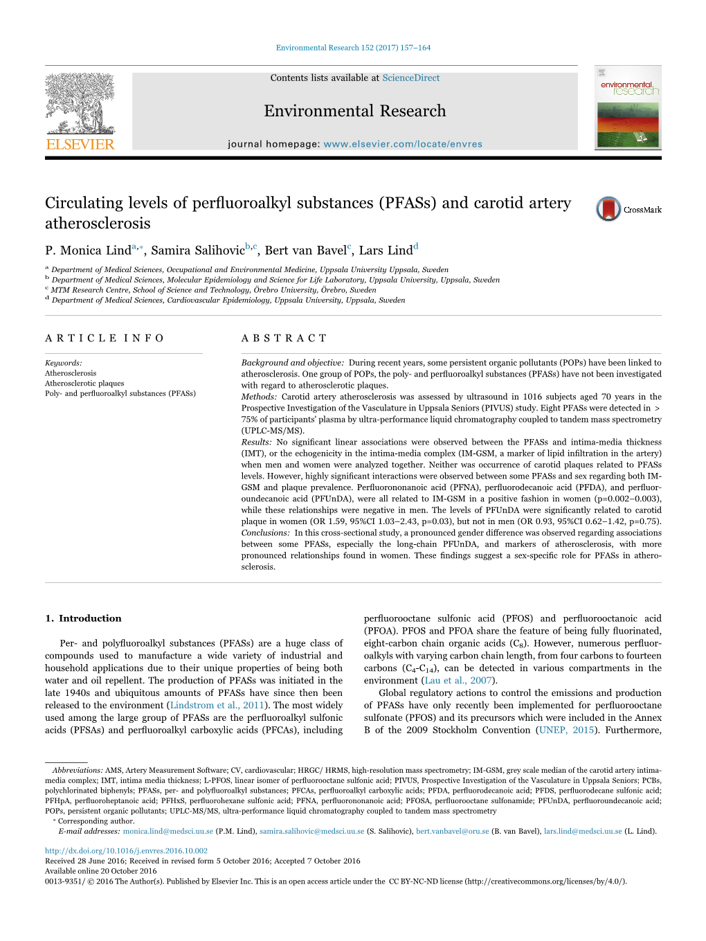 Pfass) and Carotid Artery Atherosclerosis Crossmark ⁎ P