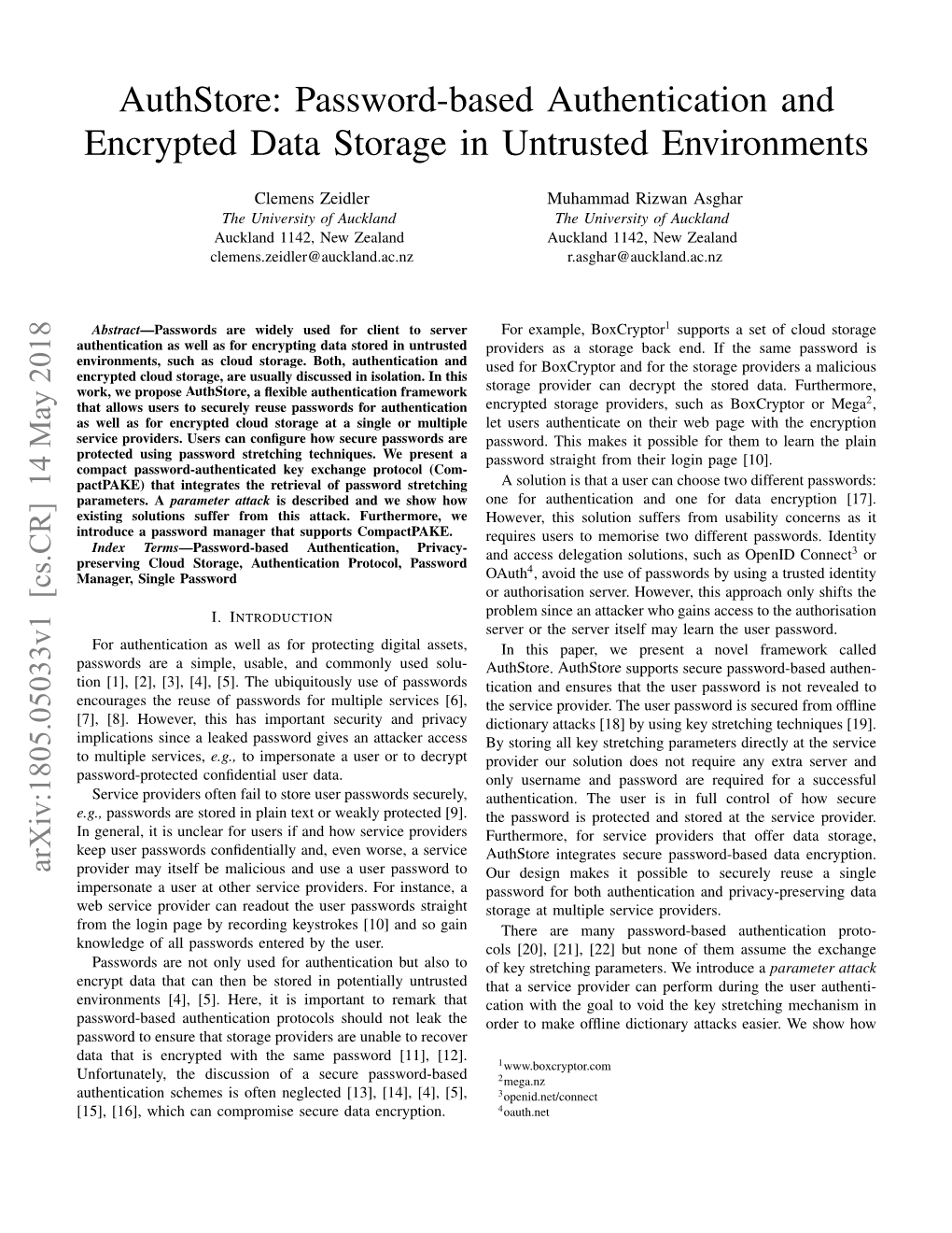 Authstore: Password-Based Authentication and Encrypted Data Storage in Untrusted Environments