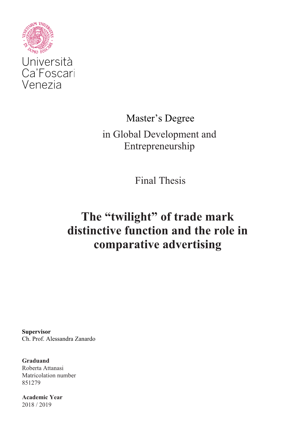 Of Trade Mark Distinctive Function and the Role in Comparative Advertising