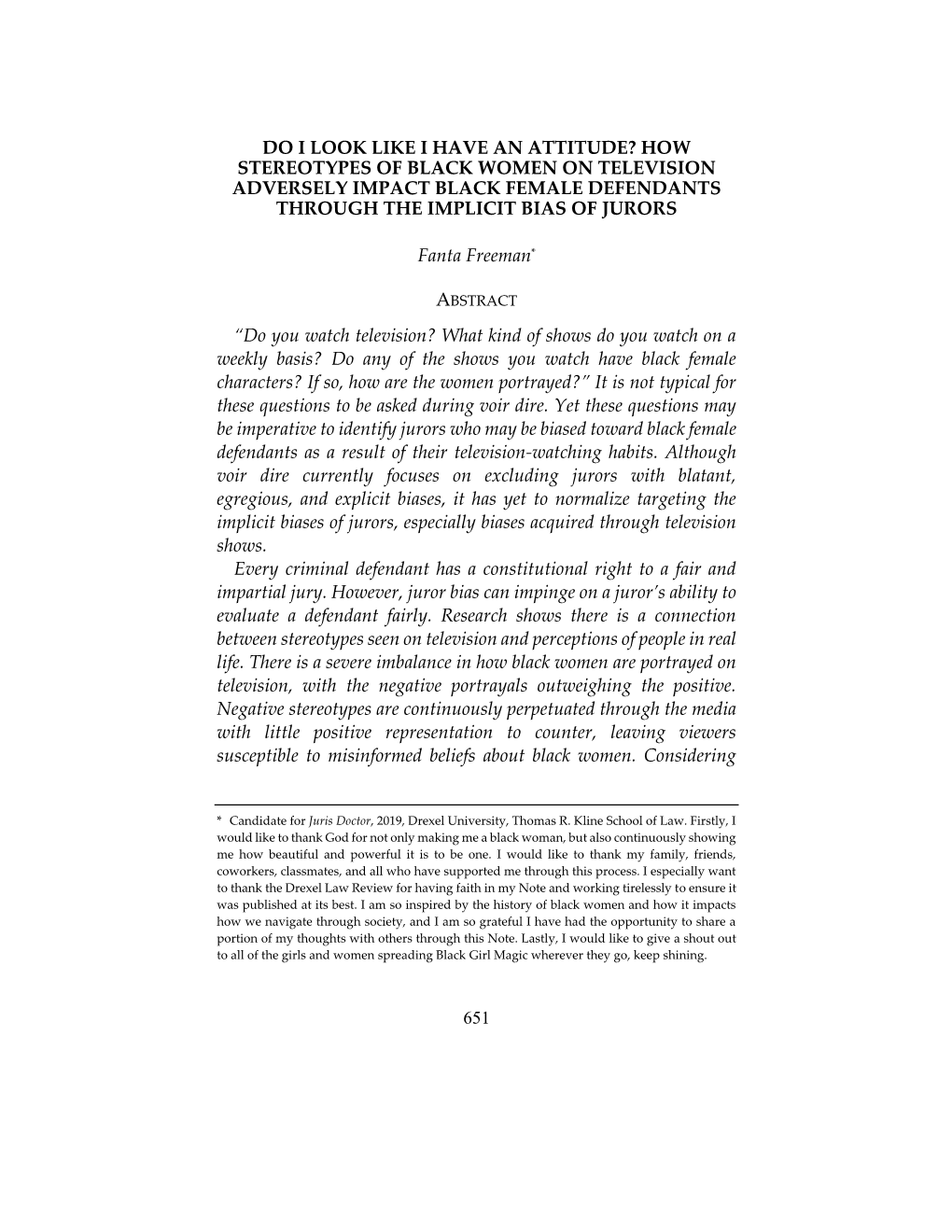 How Stereotypes of Black Women on Television Adversely Impact Black Female Defendants Through the Implicit Bias of Jurors