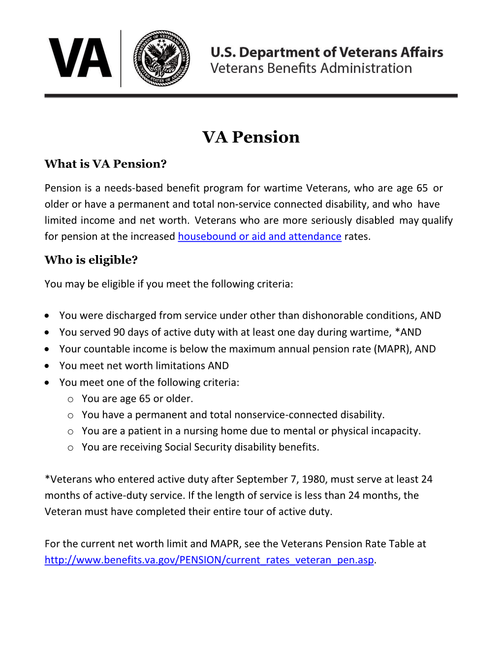 VA Pension Factsheet