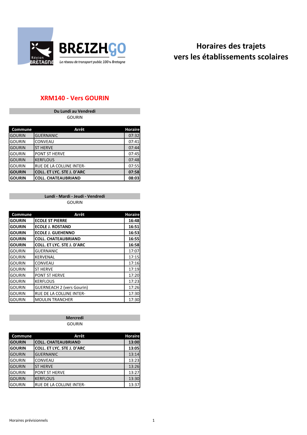 Horaires Des Trajets Vers Les Établissements Scolaires