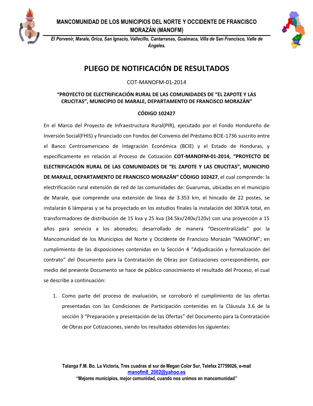 Pliego De Notificación De Resultados