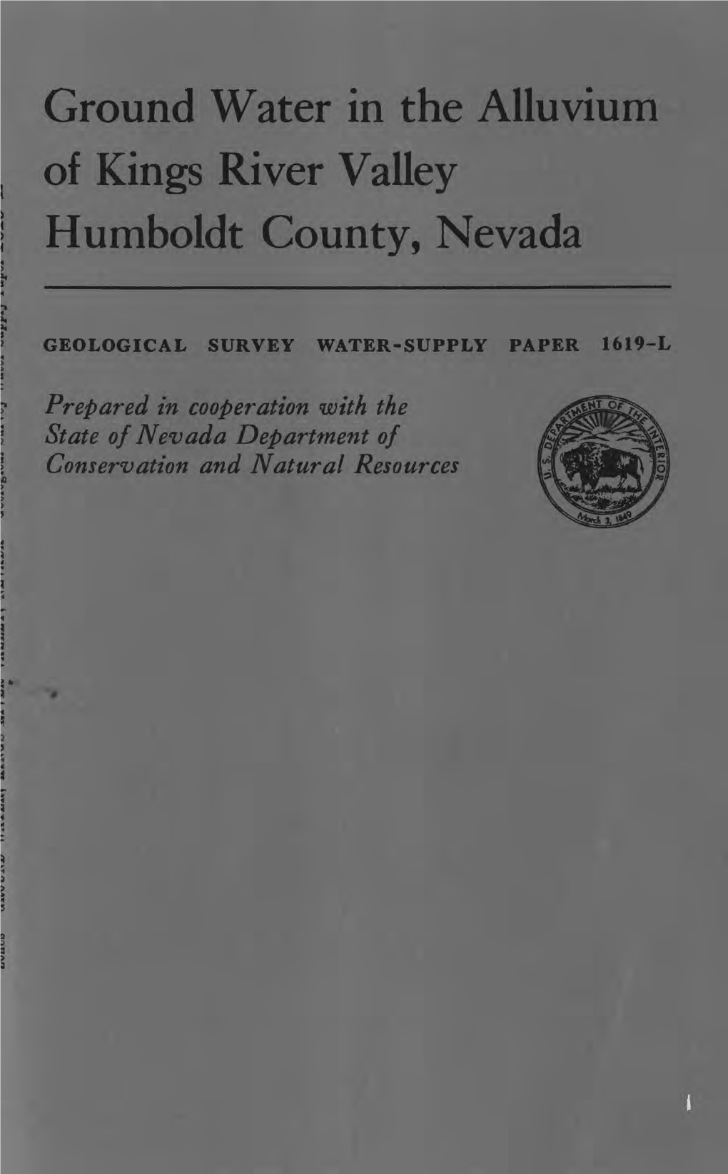 Ground Water in the Alluvium of Kings River Valley Humboldt County, Nevada