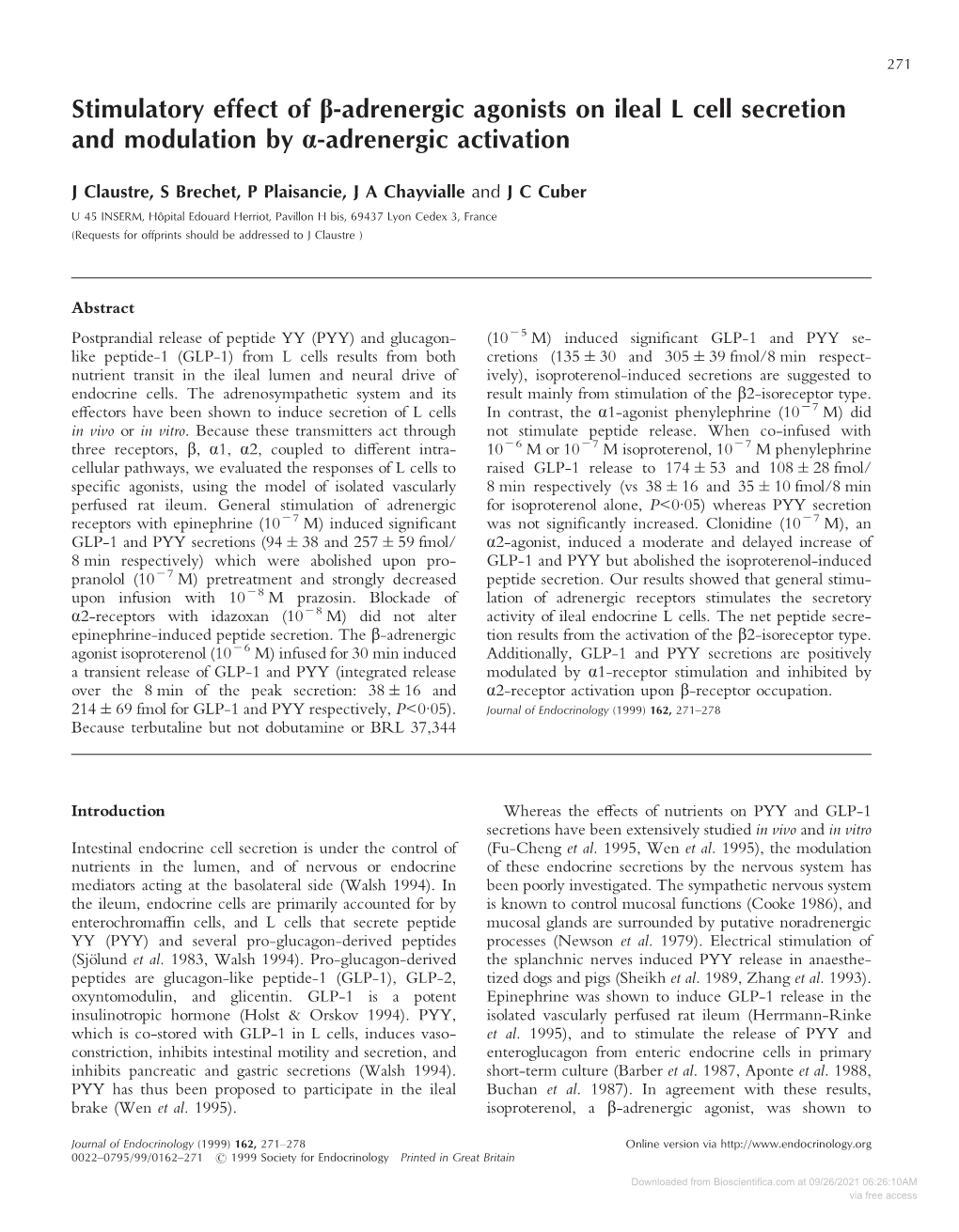 Stimulatory Effect of Β-Adrenergic Agonists on Ileal L Cell Secretion