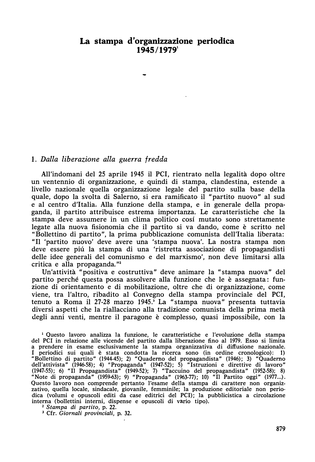 La Stampa D'organizzazione Periodica 1945/19791