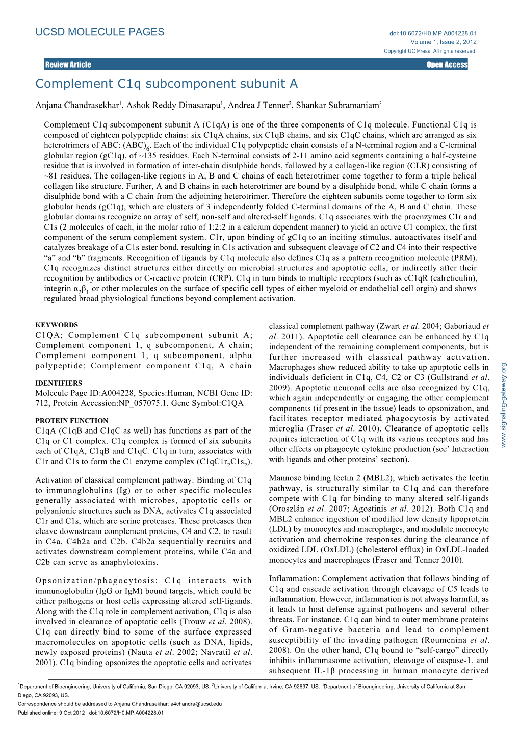 Complement C1q Subcomponent Subunit A