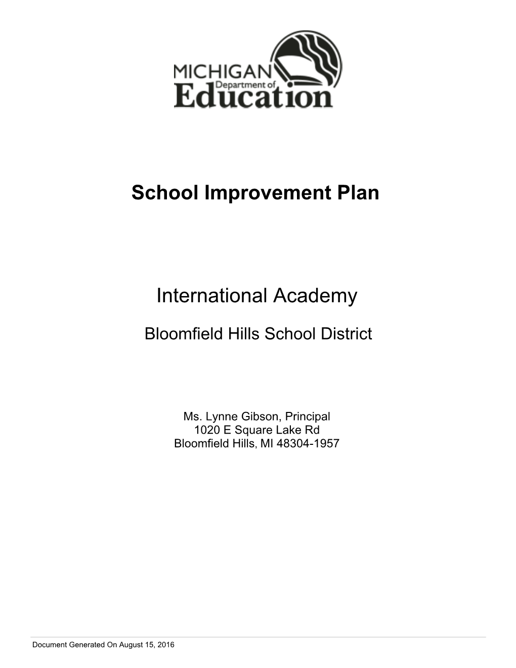 School Improvement Plan International Academy