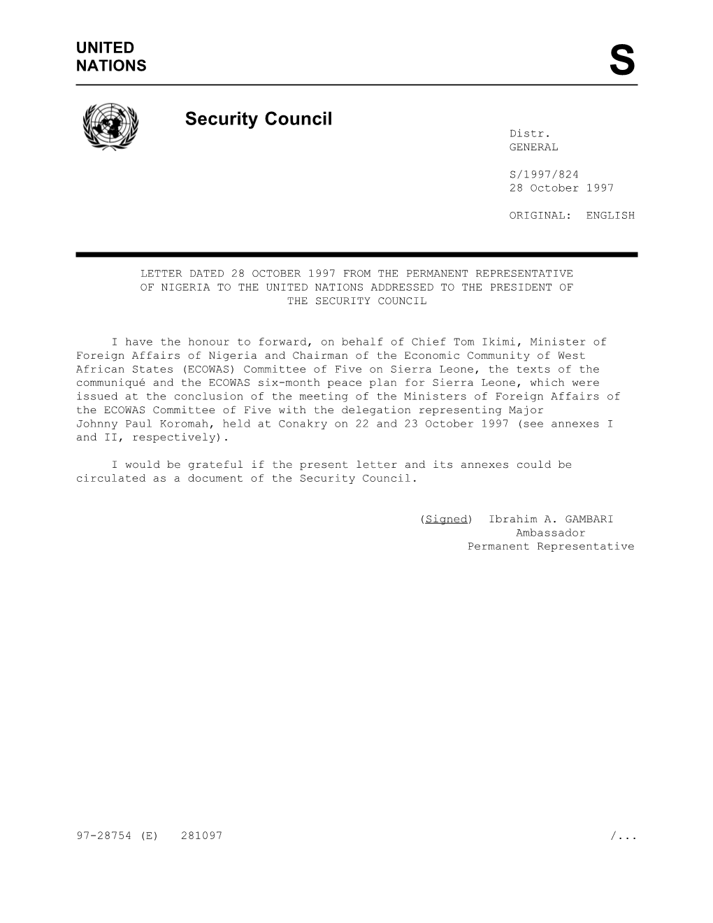 Security Council Distr