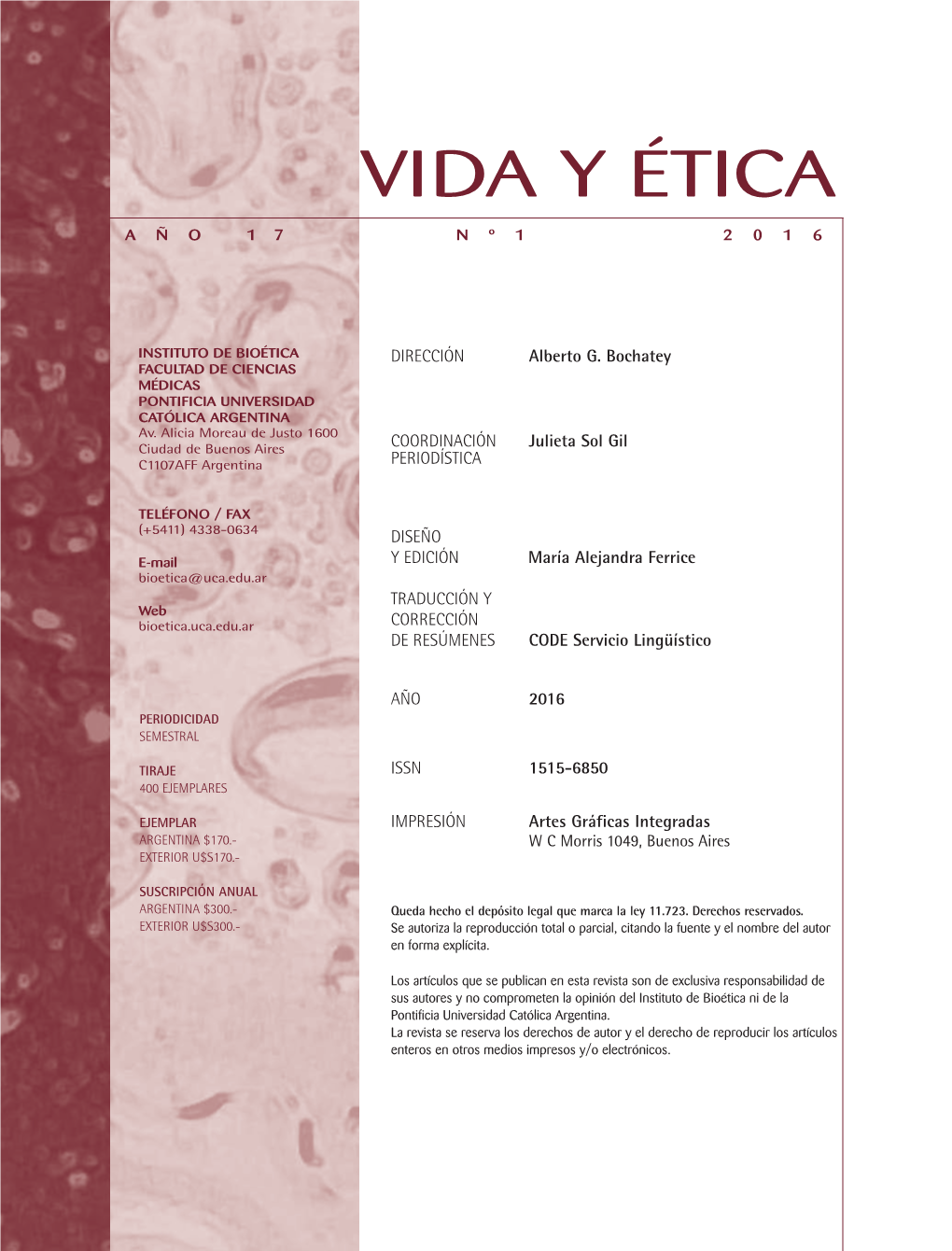 Vida Y Ética Año 17, Nº 1, 2016