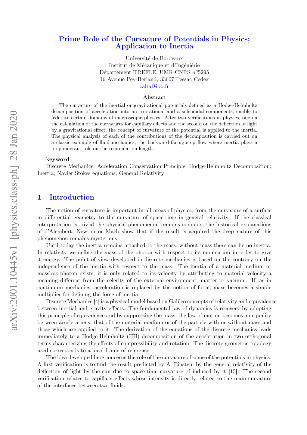 Arxiv:2001.10445V1 [Physics.Class-Ph] 28 Jan 2020 Fdaebr,Nwo Rmc Hwta Ftersl Sacqui Is Result the If That Show Mach Mysterious