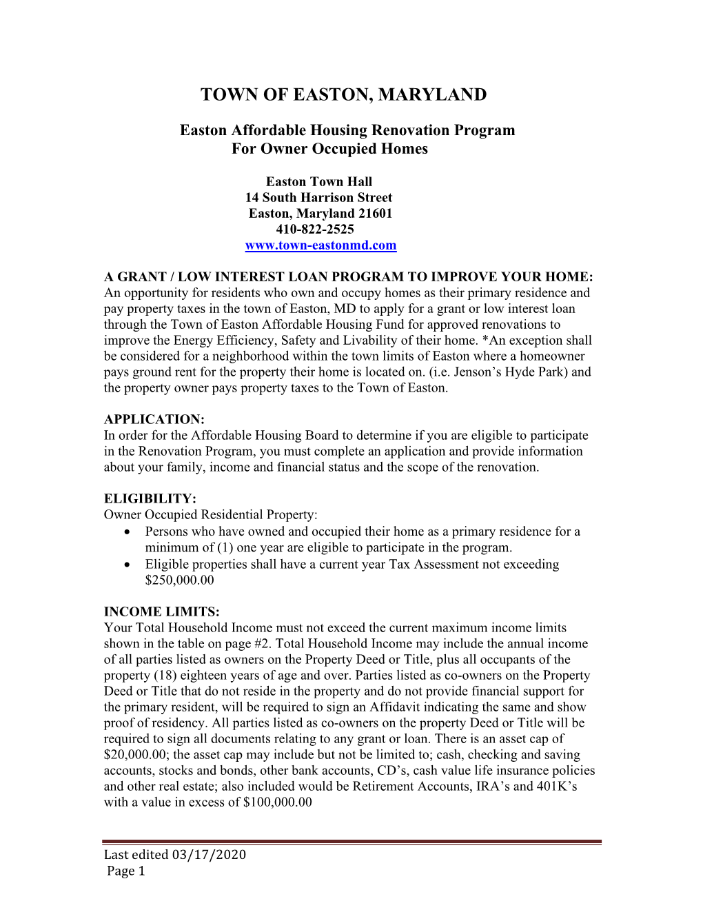 Renovation Program Information