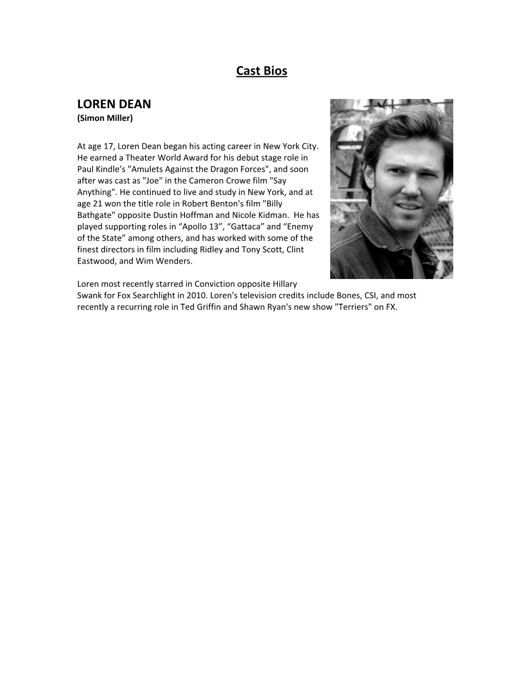 Cast Bios LOREN DEAN