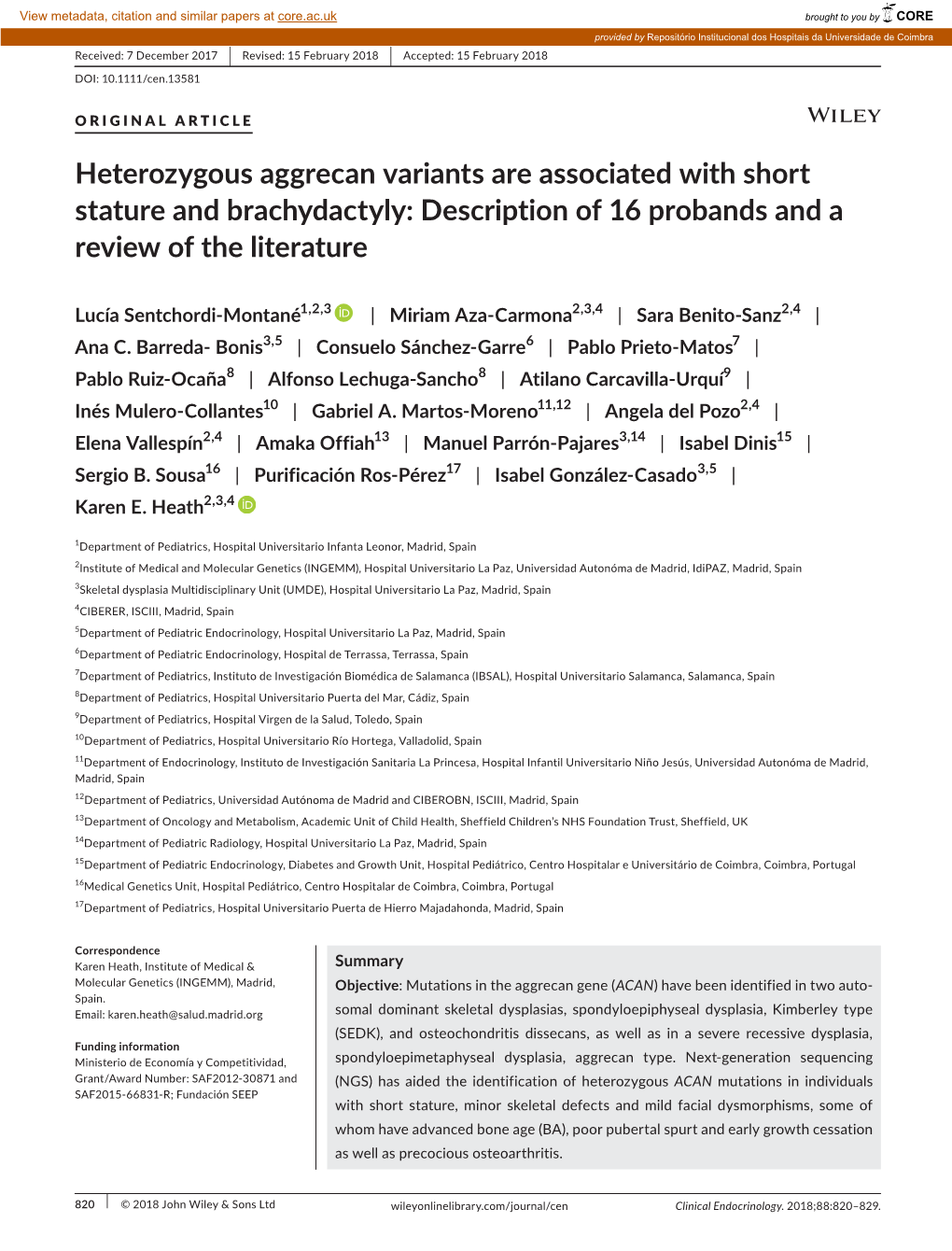 Heterozygous Aggrecan Variants Are Associated with Short Stature and Brachydactyly: Description of 16 Probands and a Review of the Literature