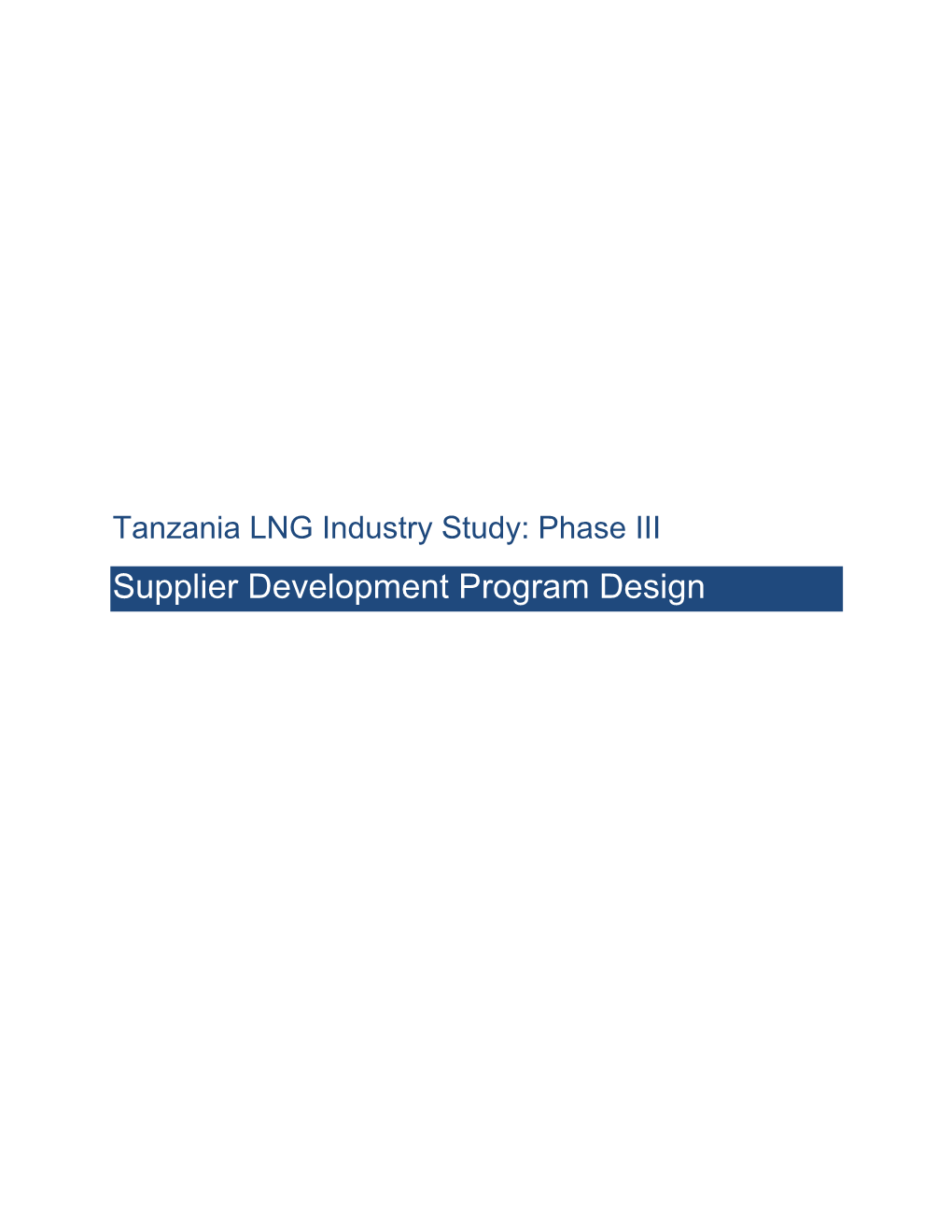 Phase III Supplier Development Program Design