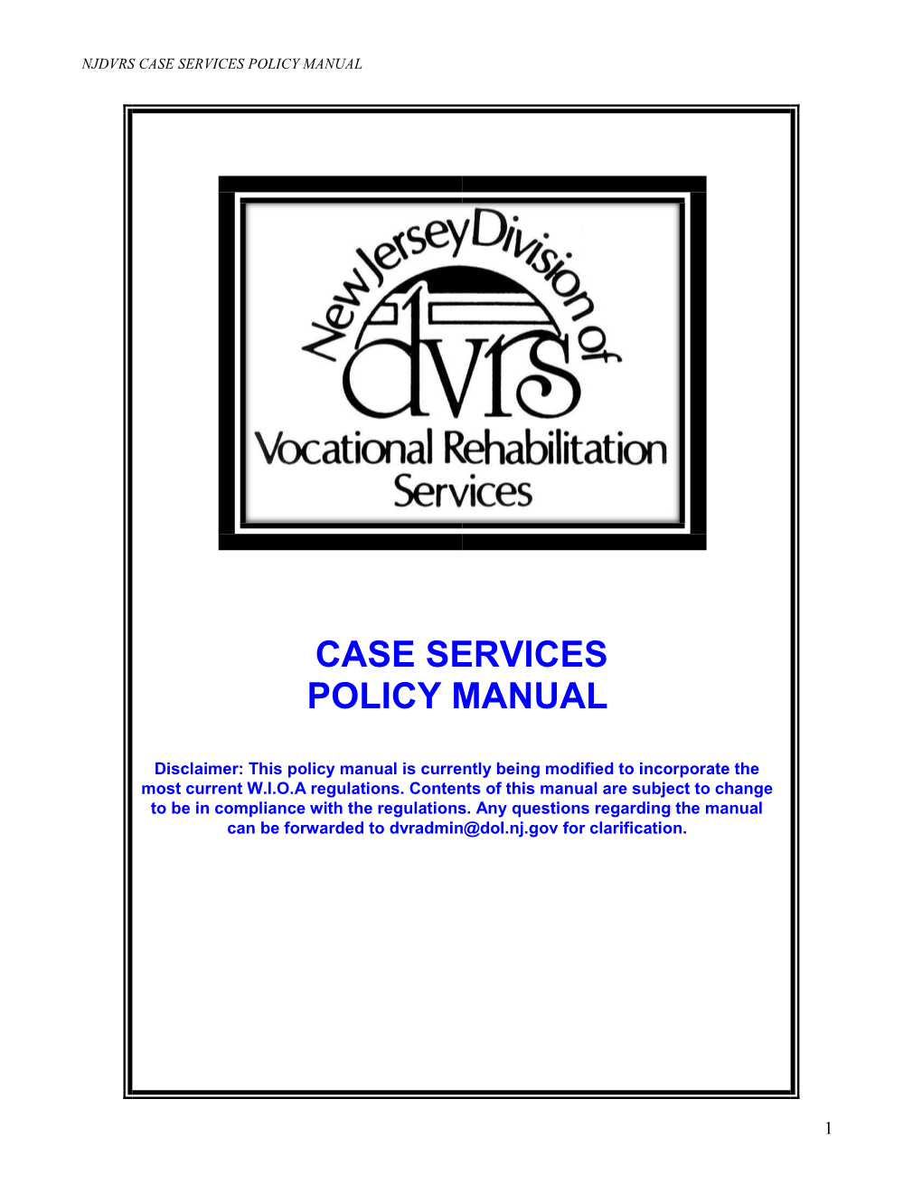 Njdvrs Case Services Policy Manual