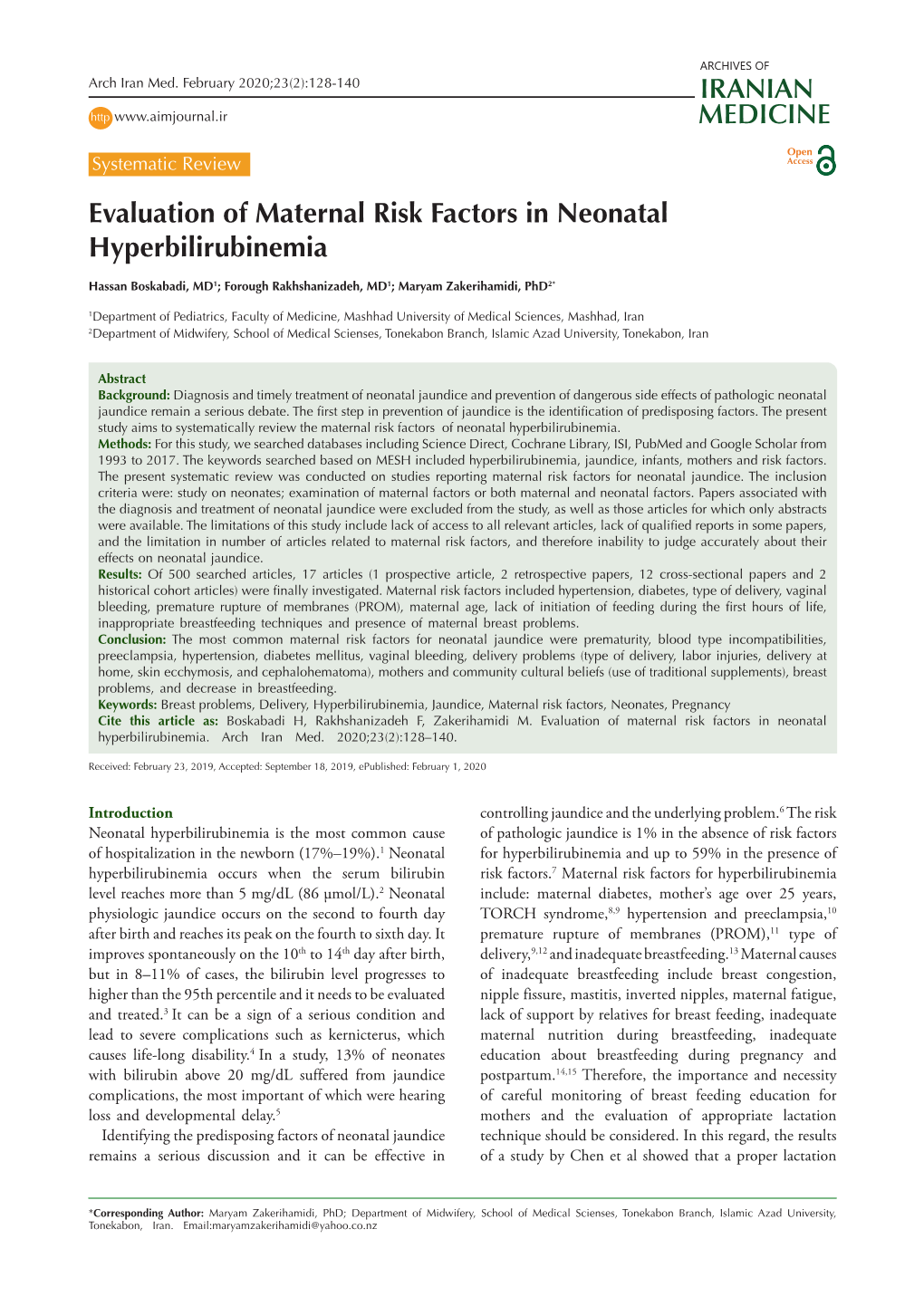 Evaluation of Maternal Risk Factors in Neonatal Hyperbilirubinemia