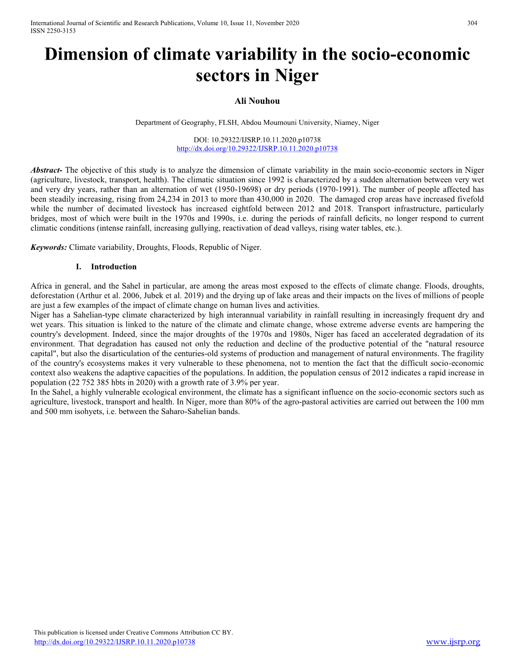 Dimension of Climate Variability in the Socio-Economic Sectors in Niger